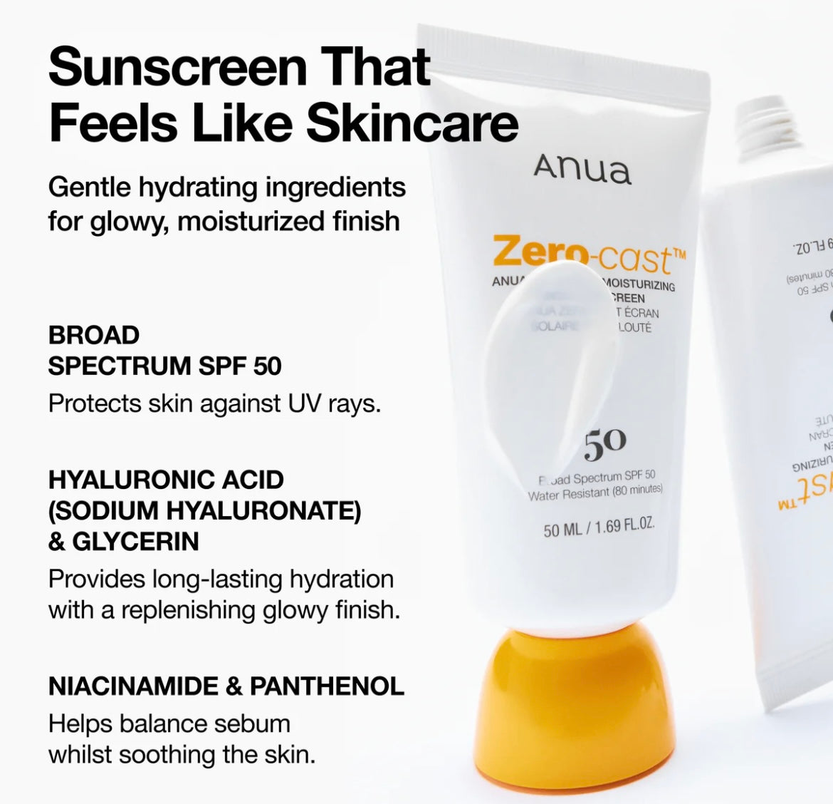 Anua Zero-Cast Moisturising Finish Sunscreen SPF 50+ PA++++